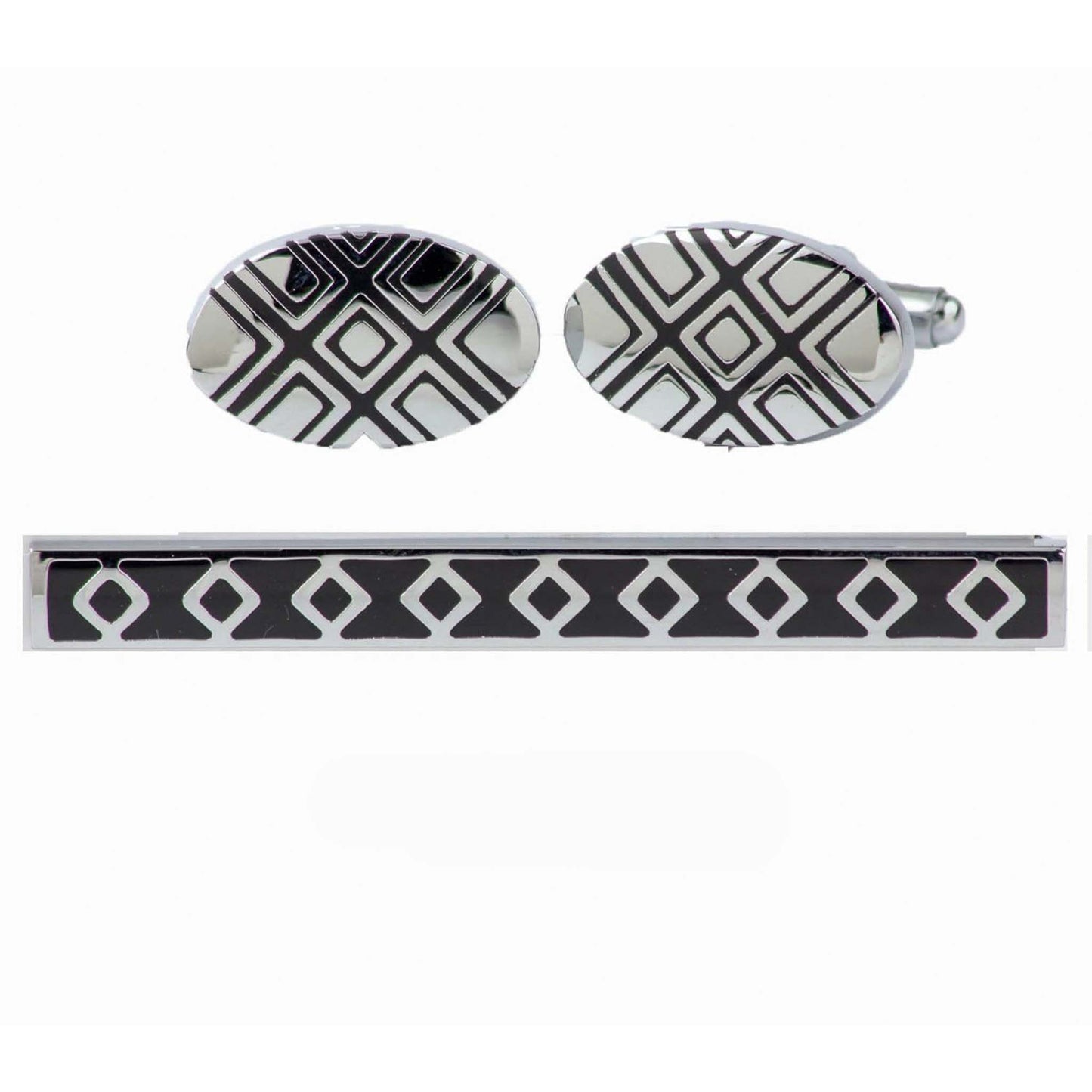 Vittorio Vico Plain Silver Cufflinks & Tie Bar Set