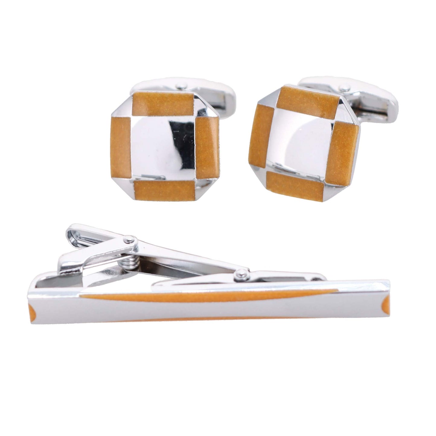 Vittorio Vico Plain Silver Cufflinks & Tie Bar Set