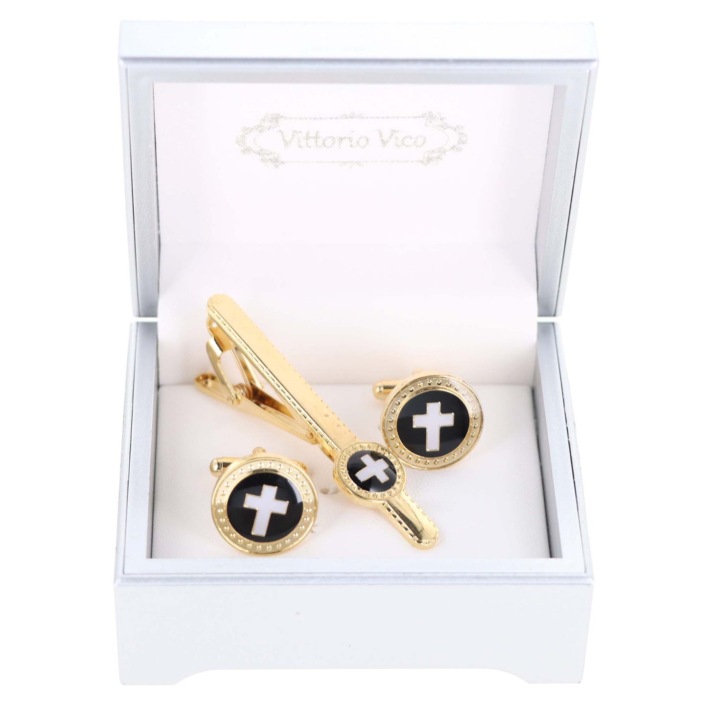 Vittorio Vico Religious Cufflinks & Tie Bar Set