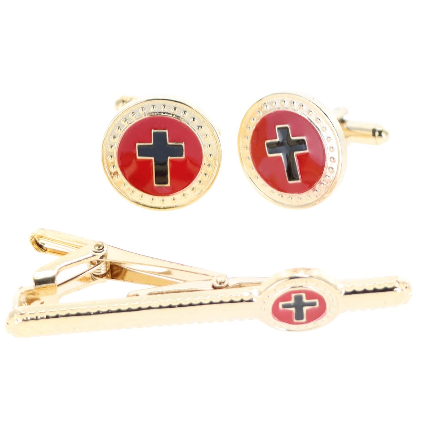 Vittorio Vico Religious Cufflinks & Tie Bar Set