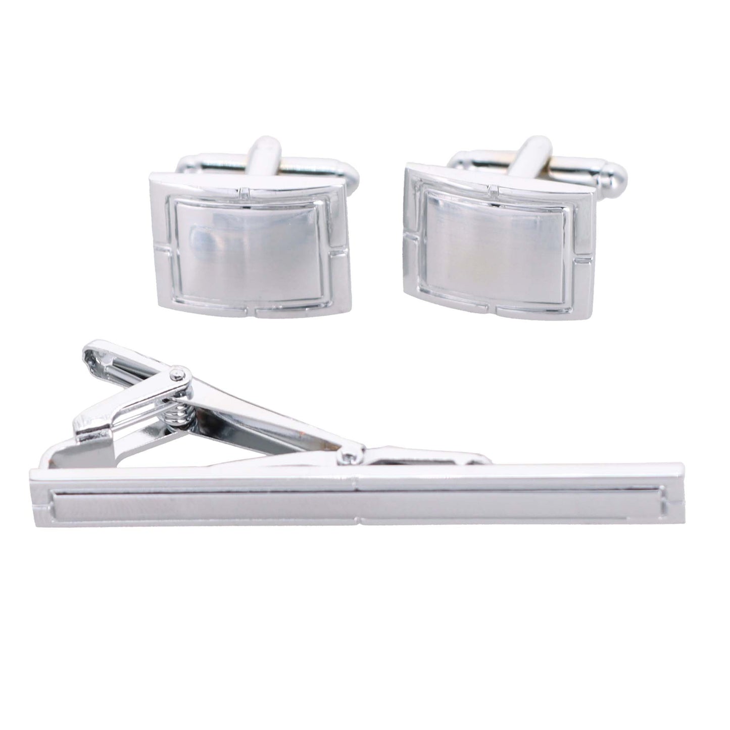 Vittorio Vico Plain Silver Cufflinks & Tie Bar Set