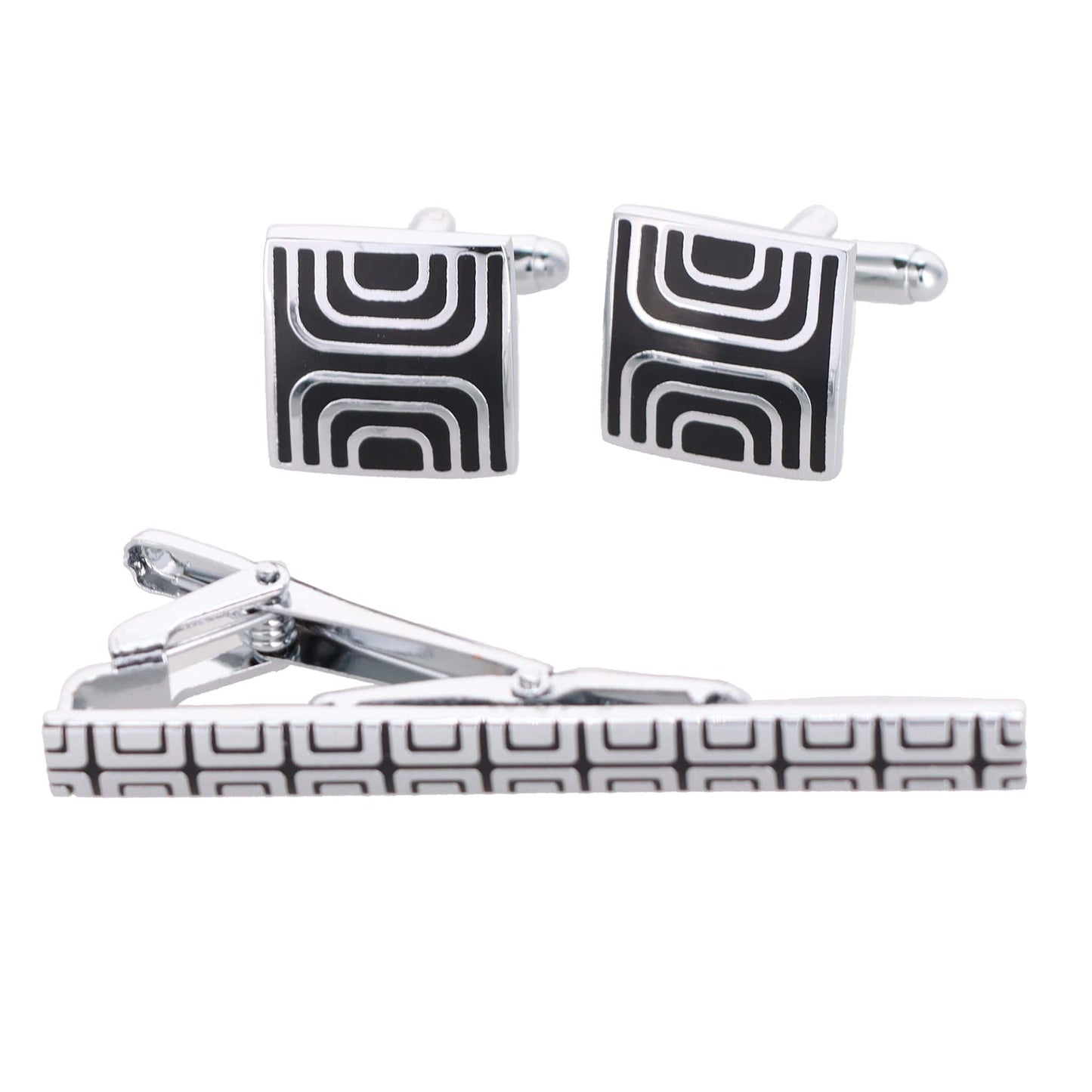 Vittorio Vico Plain Silver Cufflinks & Tie Bar Set