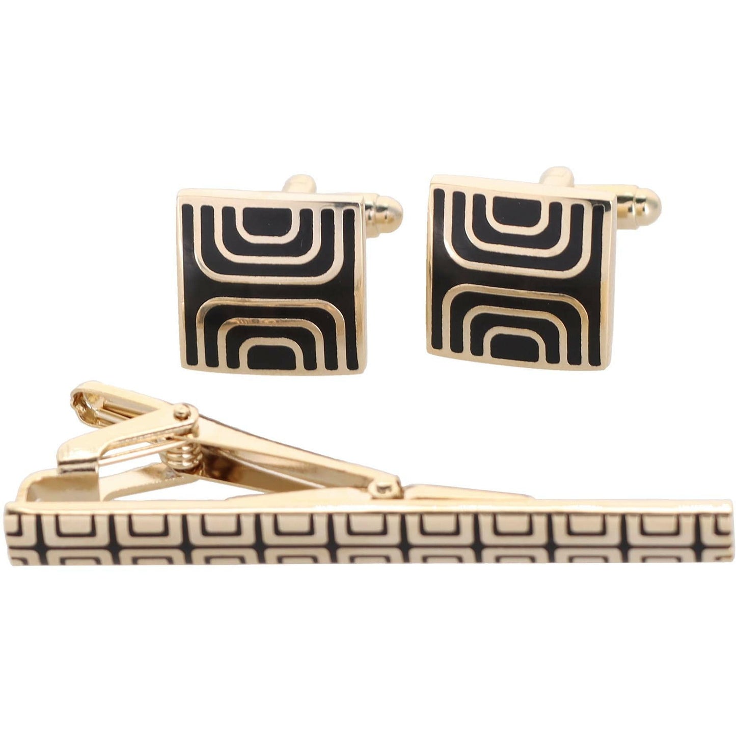 Vittorio Vico Plain Gold Cufflinks & Tie Bar Set