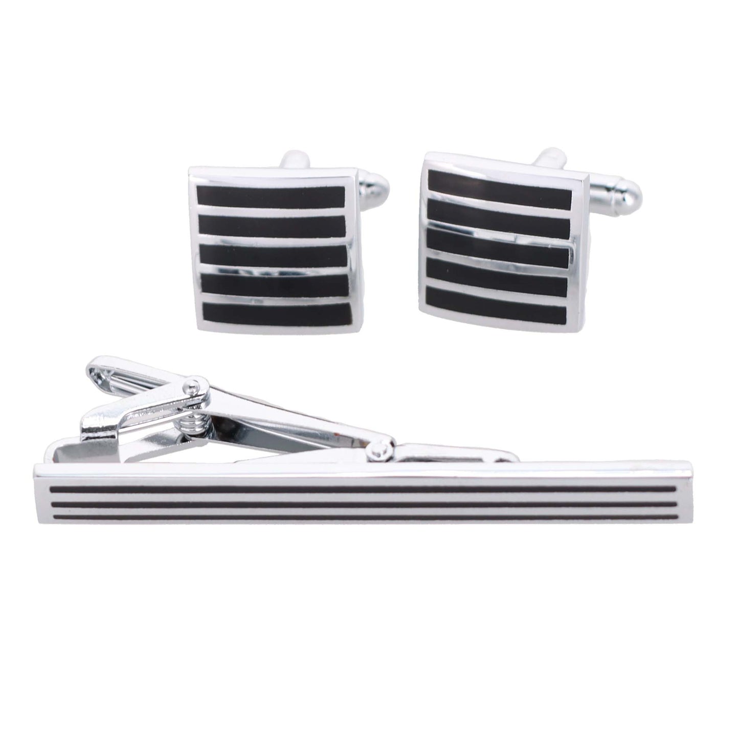 Vittorio Vico Plain Silver Cufflinks & Tie Bar Set