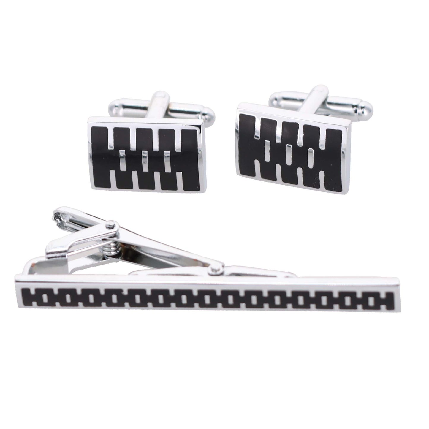 Vittorio Vico Plain Silver Cufflinks & Tie Bar Set