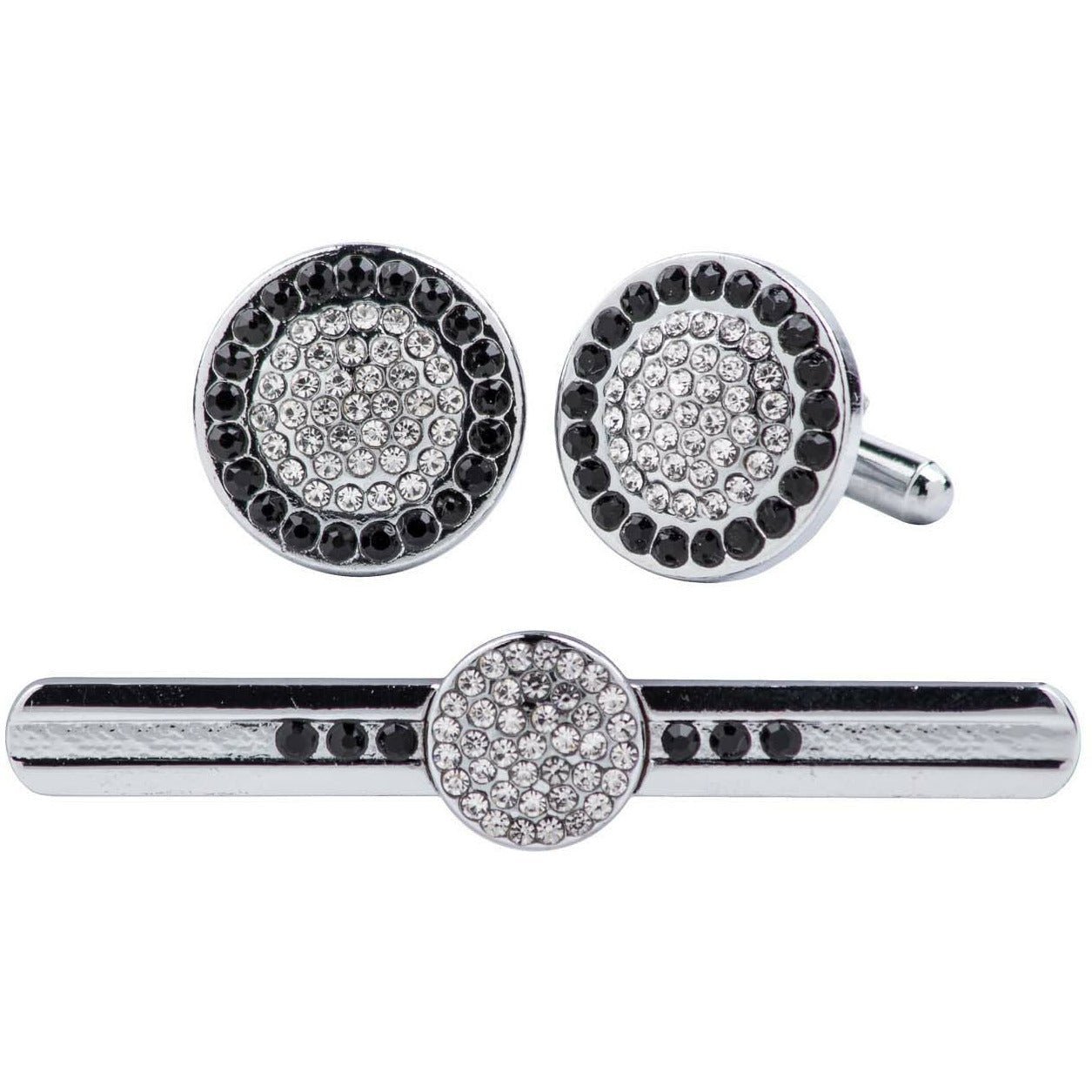 Vittorio Vico Silver Rhinestone Cufflinks & Tie Bar Set