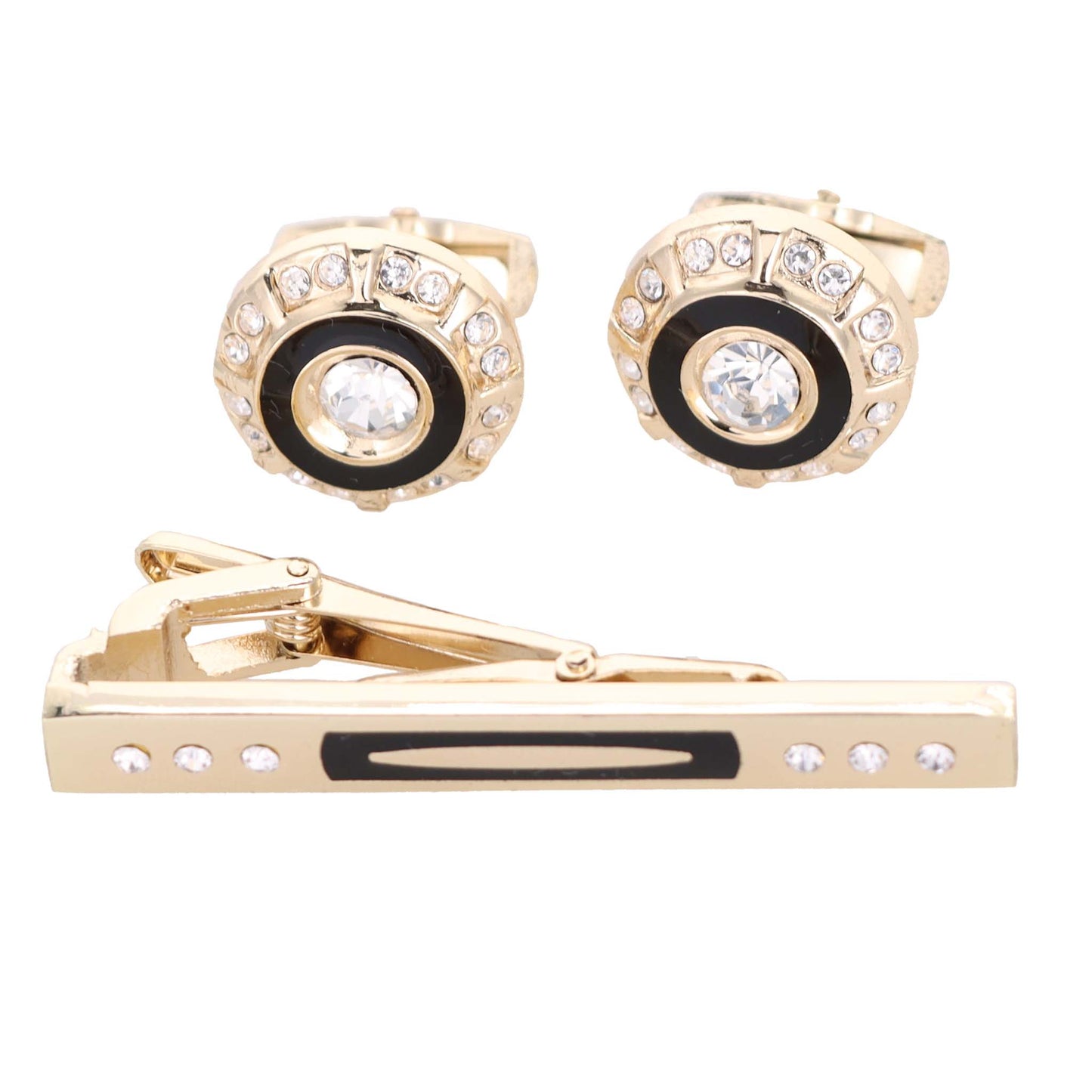 Vittorio Vico Gold Rhinestone Cufflinks & Tie Bar Set