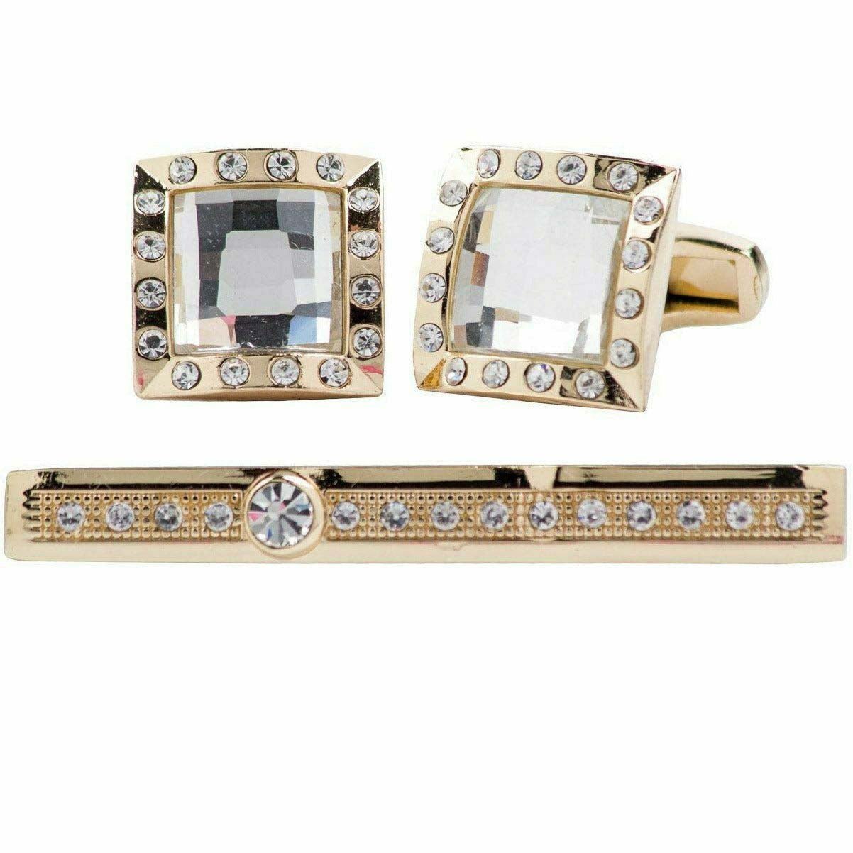 Vittorio Vico Gold Rhinestone Cufflinks & Tie Bar Set