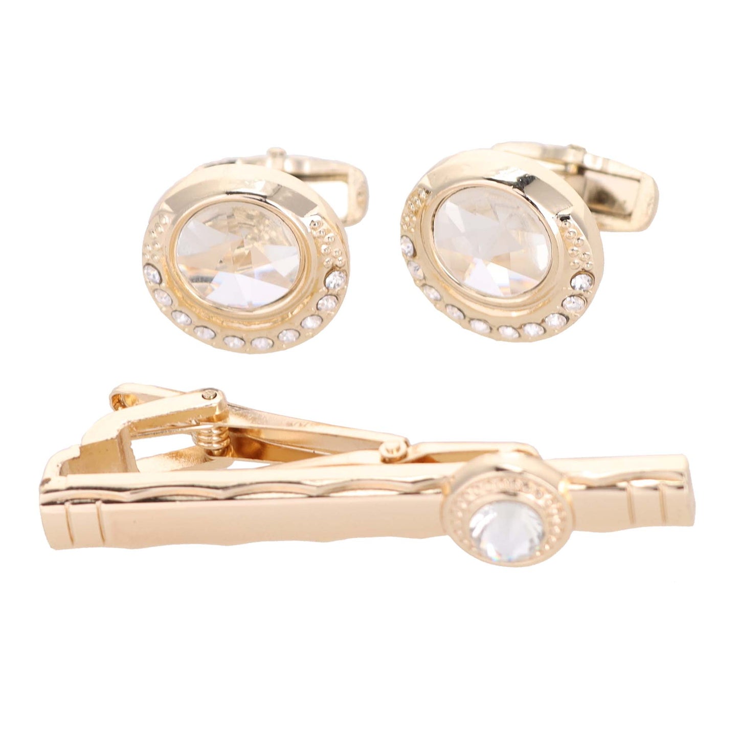 Vittorio Vico Gold Rhinestone Cufflinks & Tie Bar Set