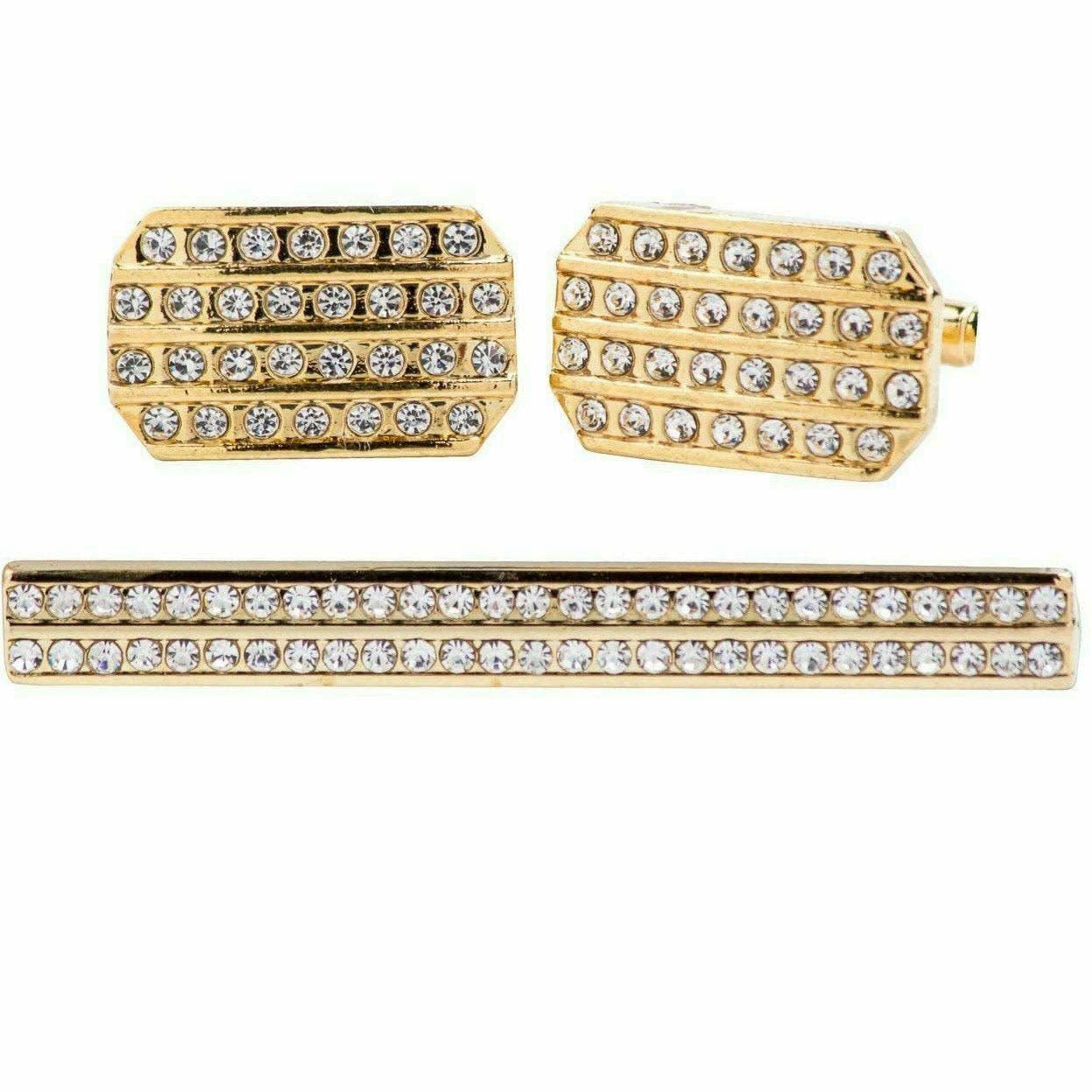 Vittorio Vico Gold Rhinestone Cufflinks & Tie Bar Set