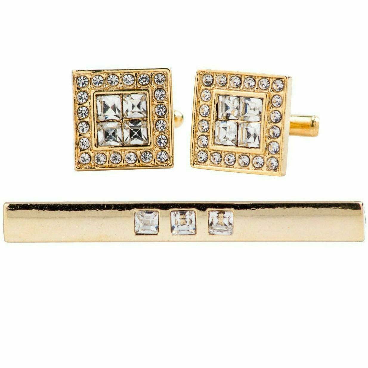 Vittorio Vico Gold Rhinestone Cufflinks & Tie Bar Set