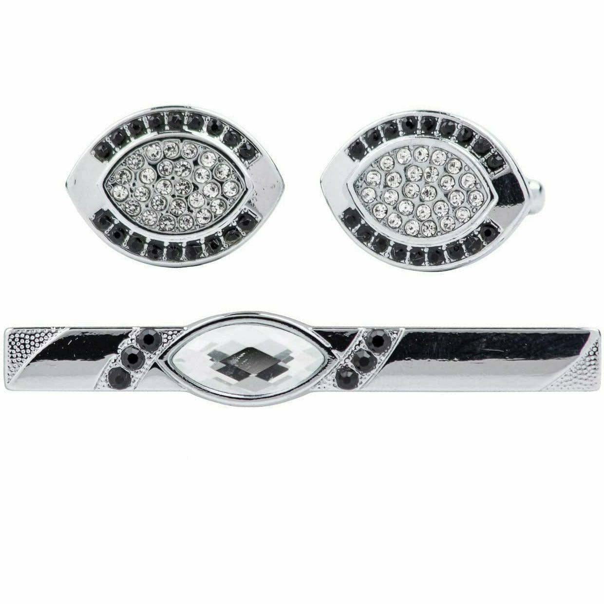 Vittorio Vico Silver Rhinestone Cufflinks & Tie Bar Set