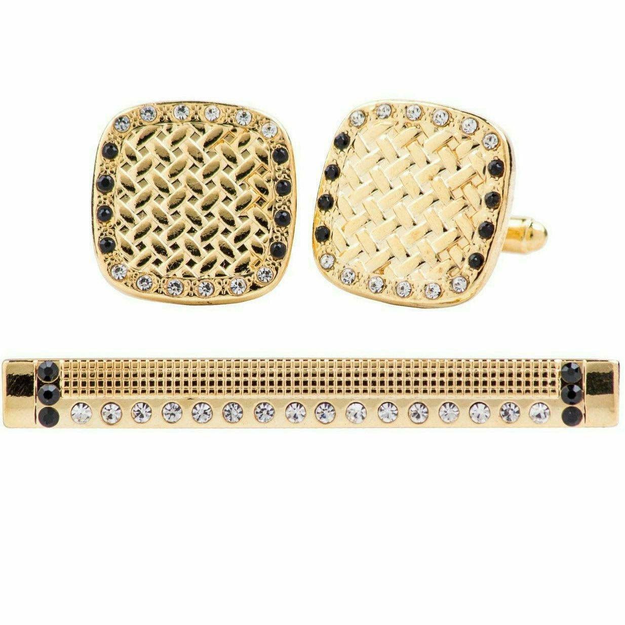 Vittorio Vico Gold Rhinestone Cufflinks & Tie Bar Set