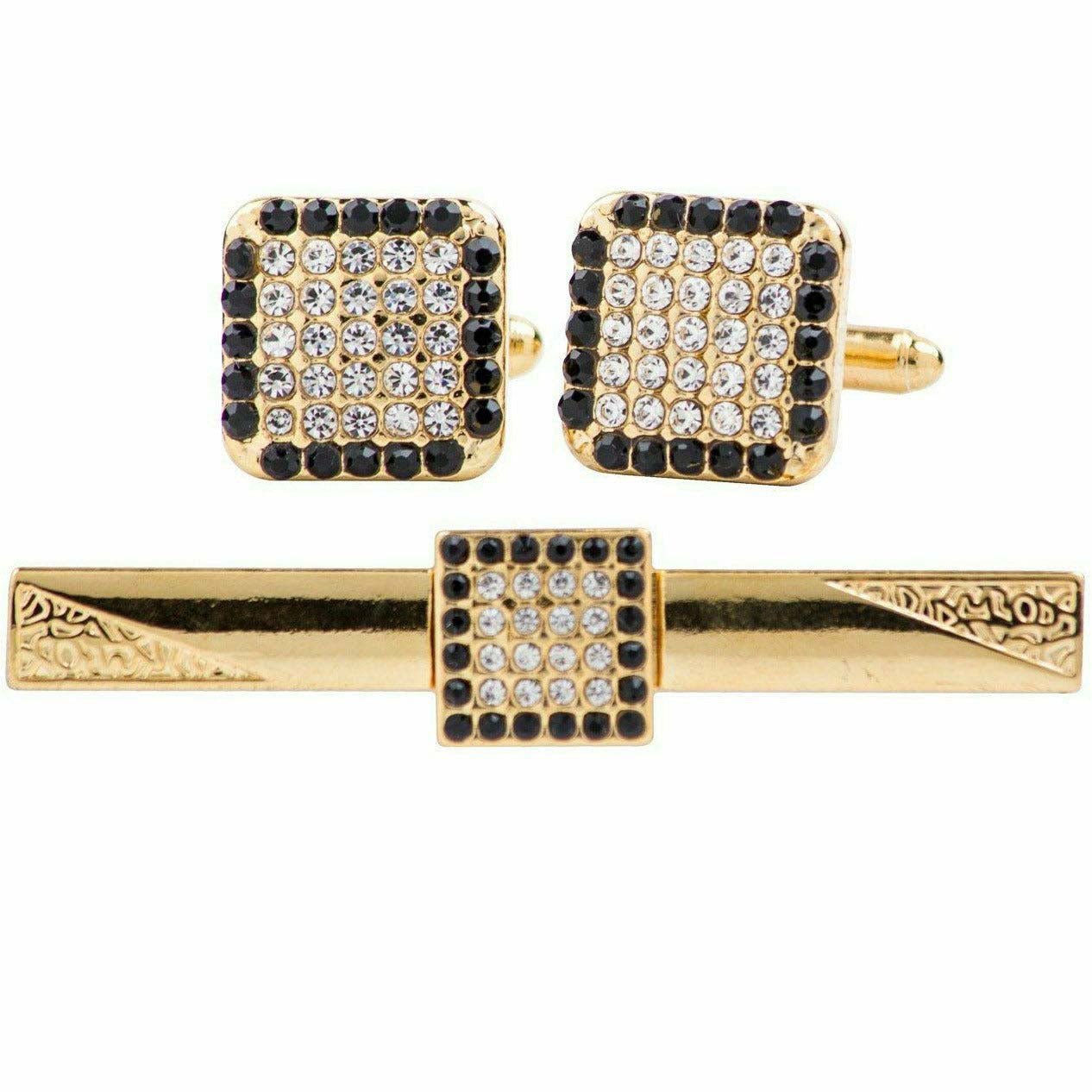 Vittorio Vico Gold Rhinestone Cufflinks & Tie Bar Set