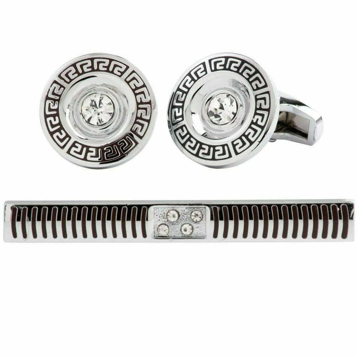 Vittorio Vico Silver Rhinestone Cufflinks & Tie Bar Set