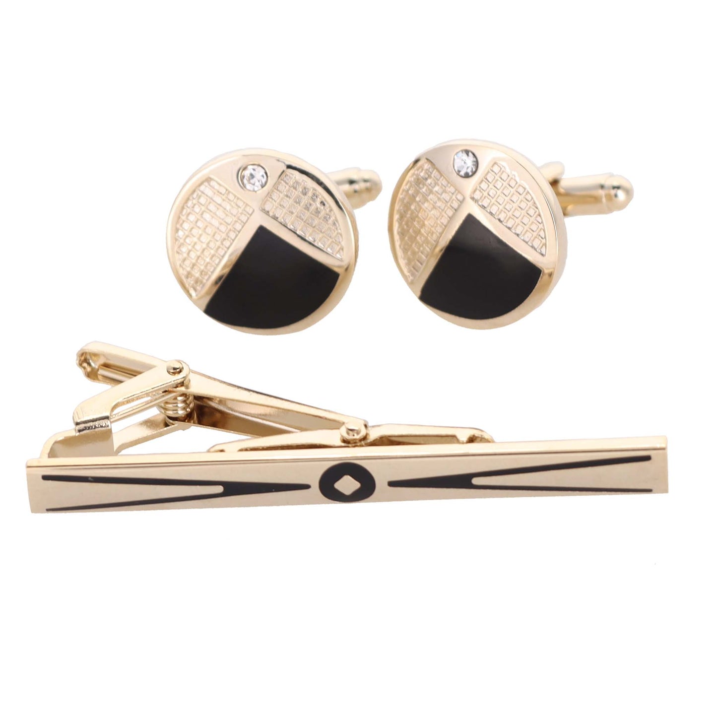 Vittorio Vico Gold Rhinestone Cufflinks & Tie Bar Set