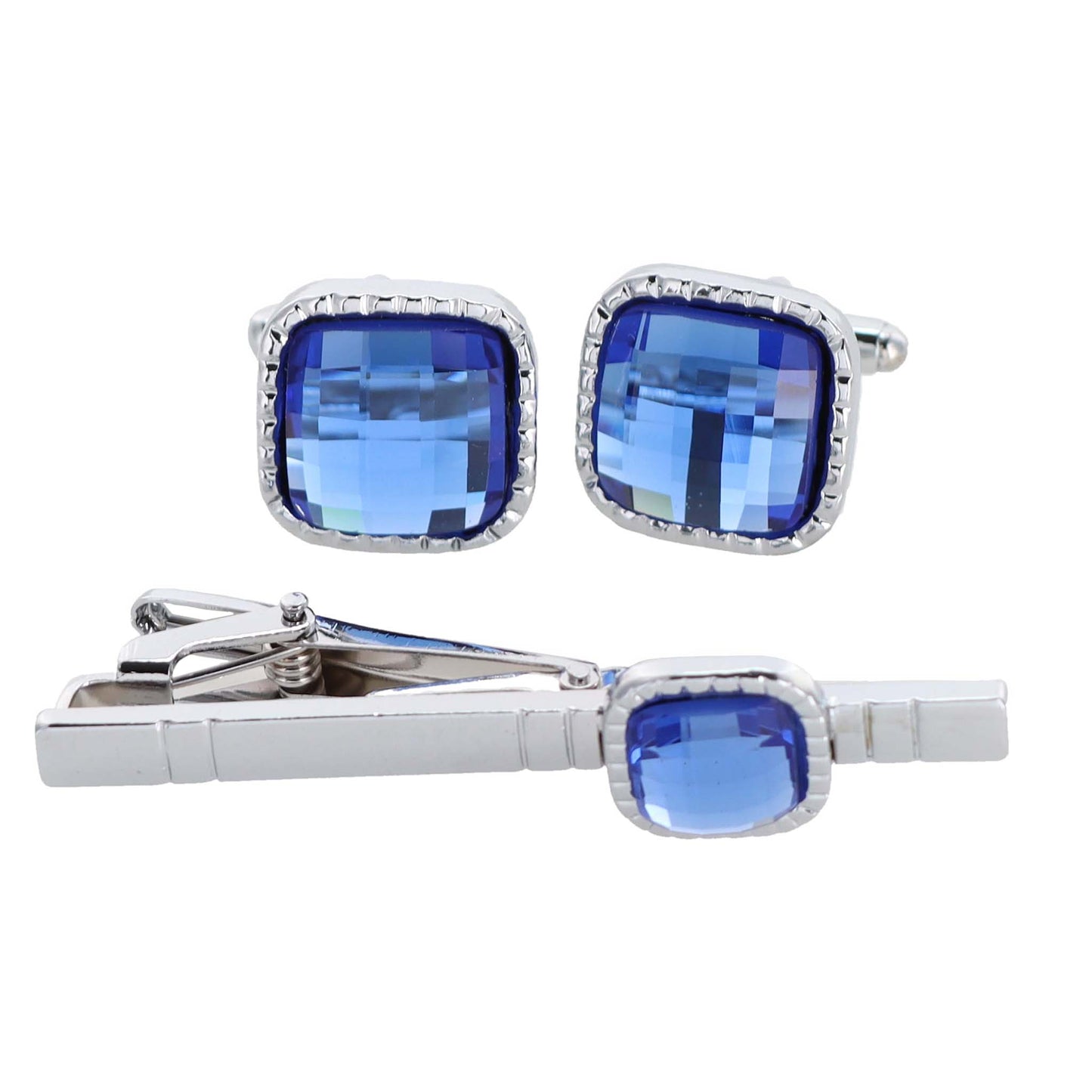 Vittorio Vico Square Colored Crystal Cufflinks & Tie Bar Set