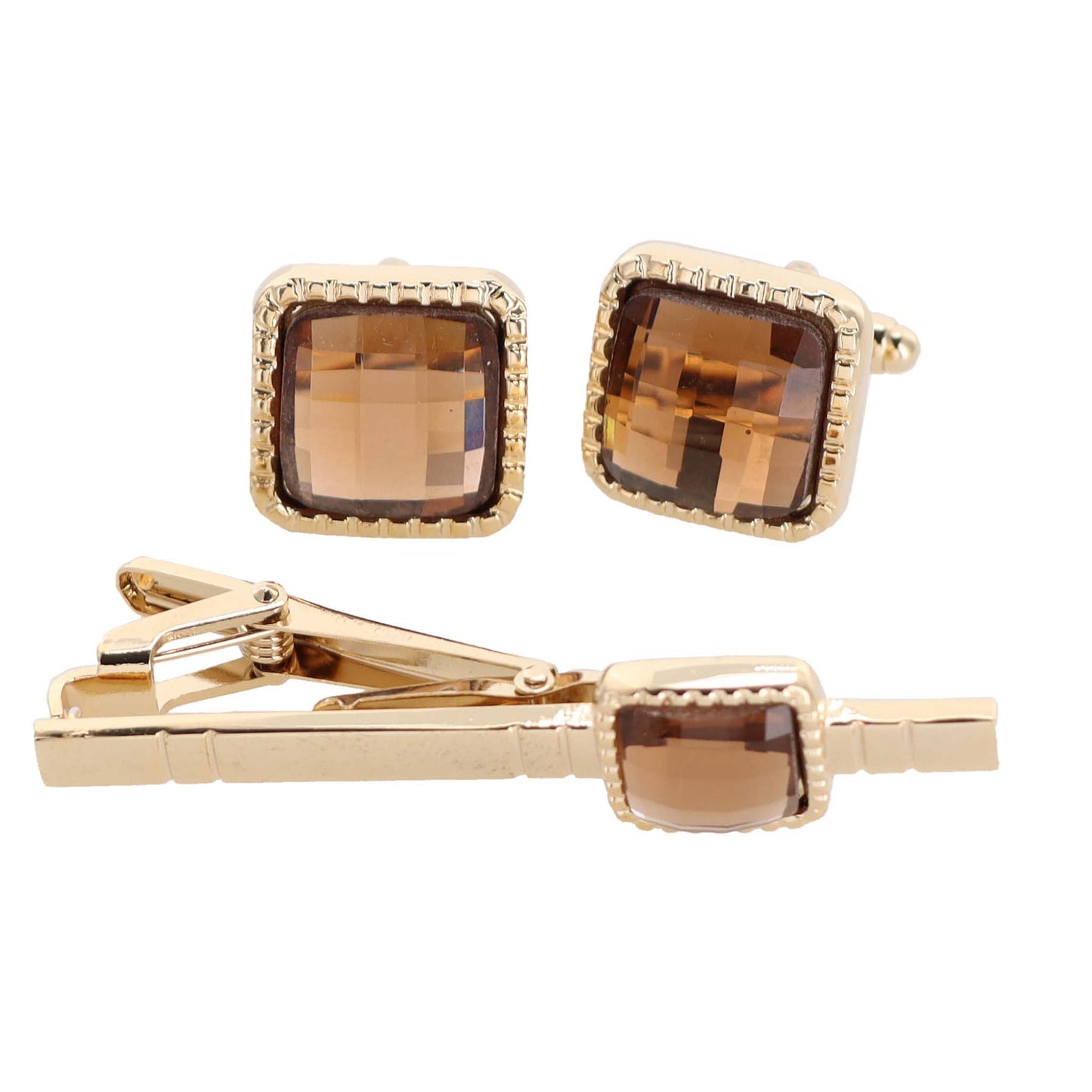 Vittorio Vico Square Colored Crystal Cufflinks & Tie Bar Set