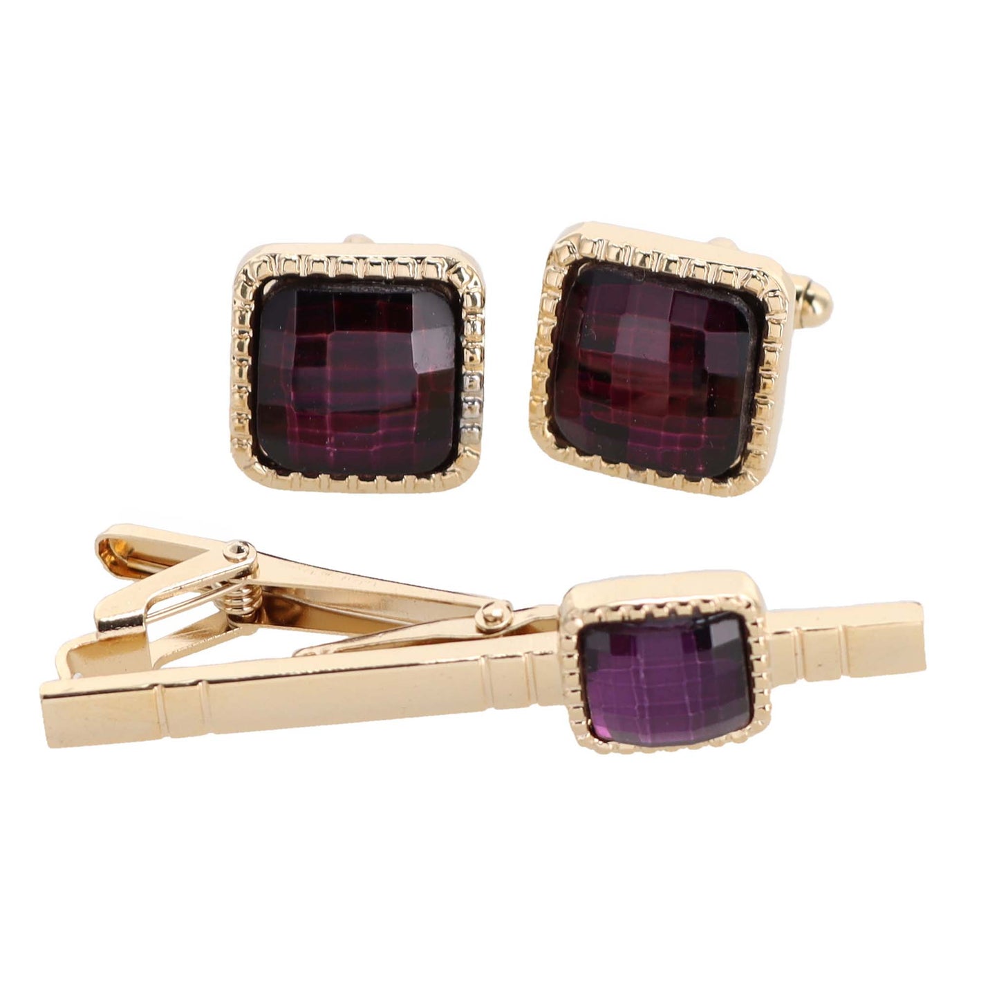 Vittorio Vico Square Colored Crystal Cufflinks & Tie Bar Set