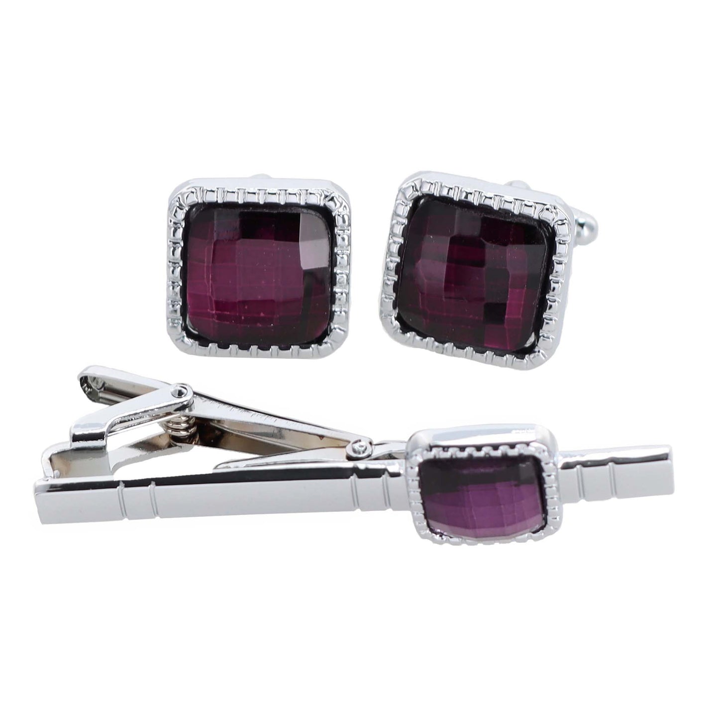 Vittorio Vico Square Colored Crystal Cufflinks & Tie Bar Set