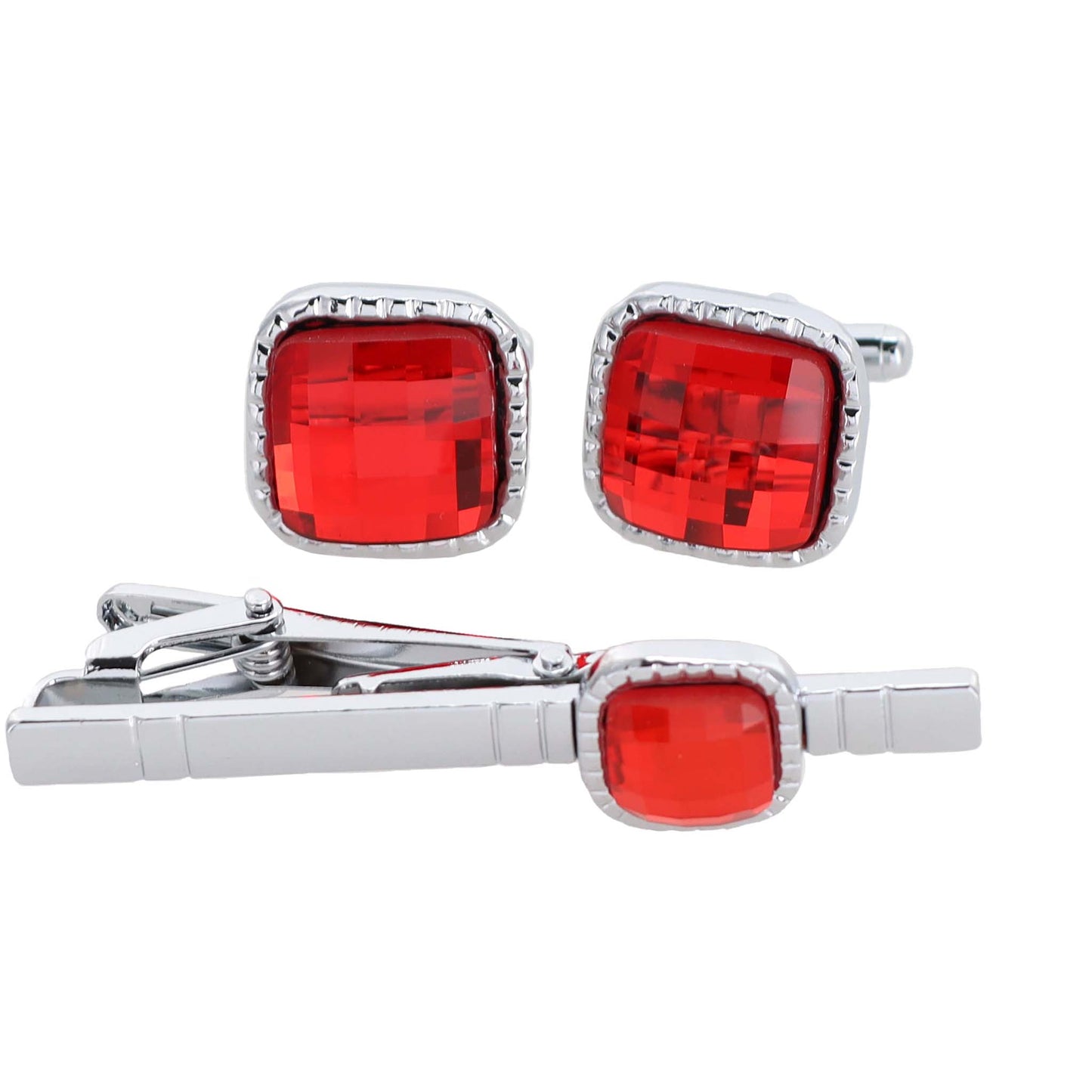 Vittorio Vico Square Colored Crystal Cufflinks & Tie Bar Set