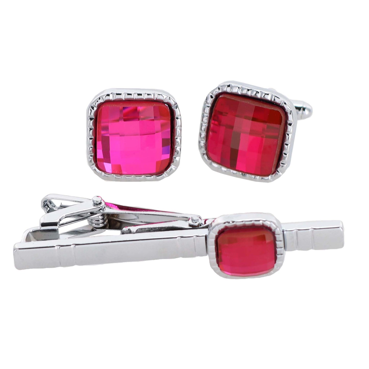 Vittorio Vico Square Colored Crystal Cufflinks & Tie Bar Set