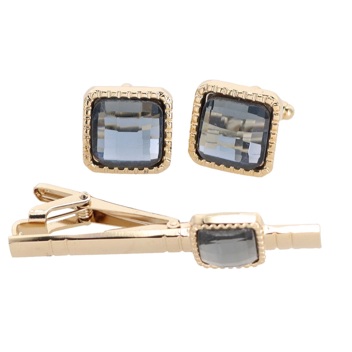 Vittorio Vico Square Colored Crystal Cufflinks & Tie Bar Set