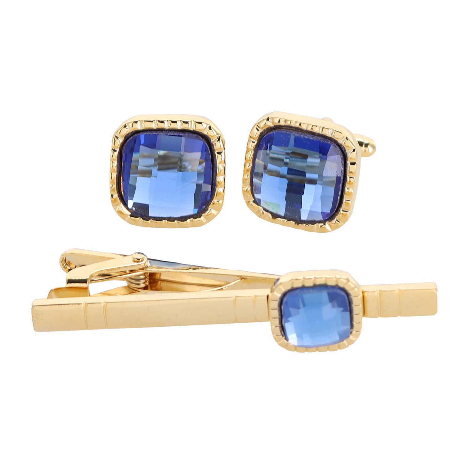 Vittorio Vico Square Colored Crystal Cufflinks & Tie Bar Set