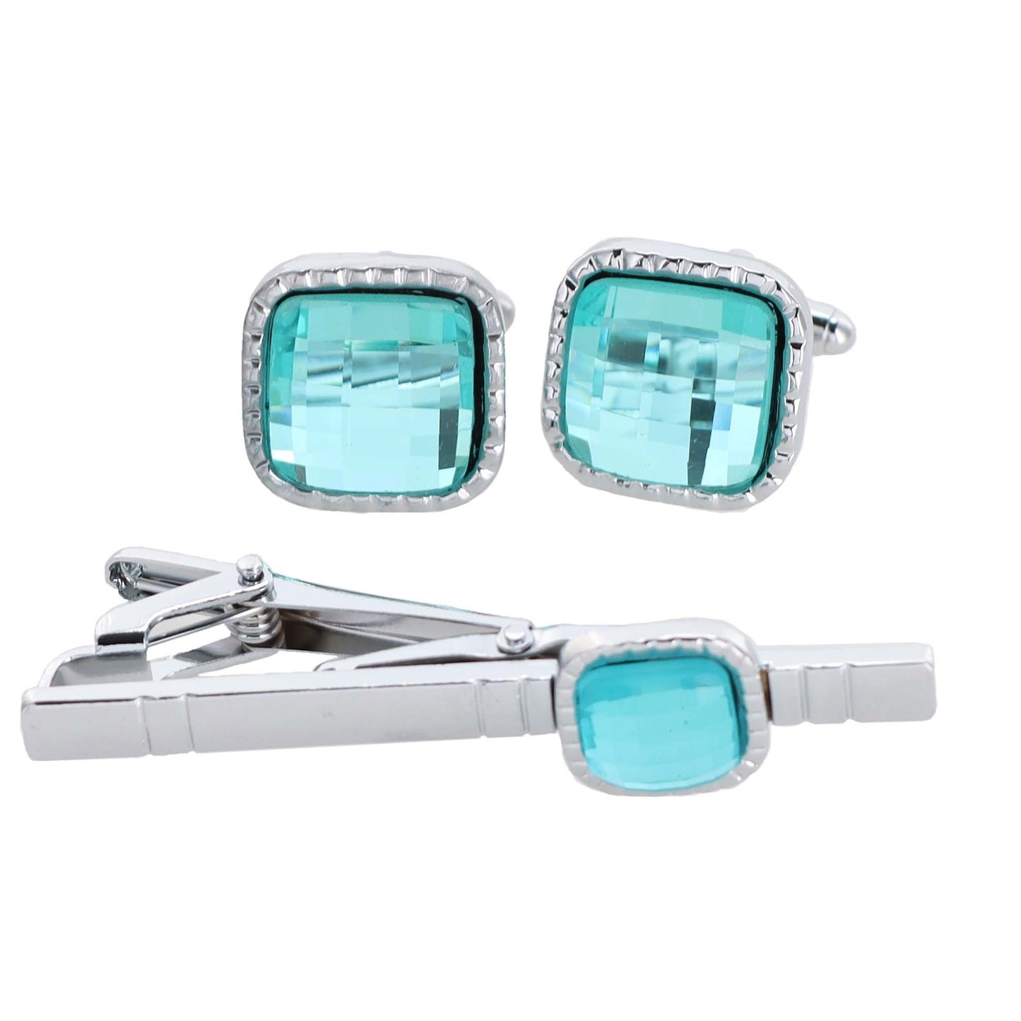 Vittorio Vico Square Colored Crystal Cufflinks & Tie Bar Set