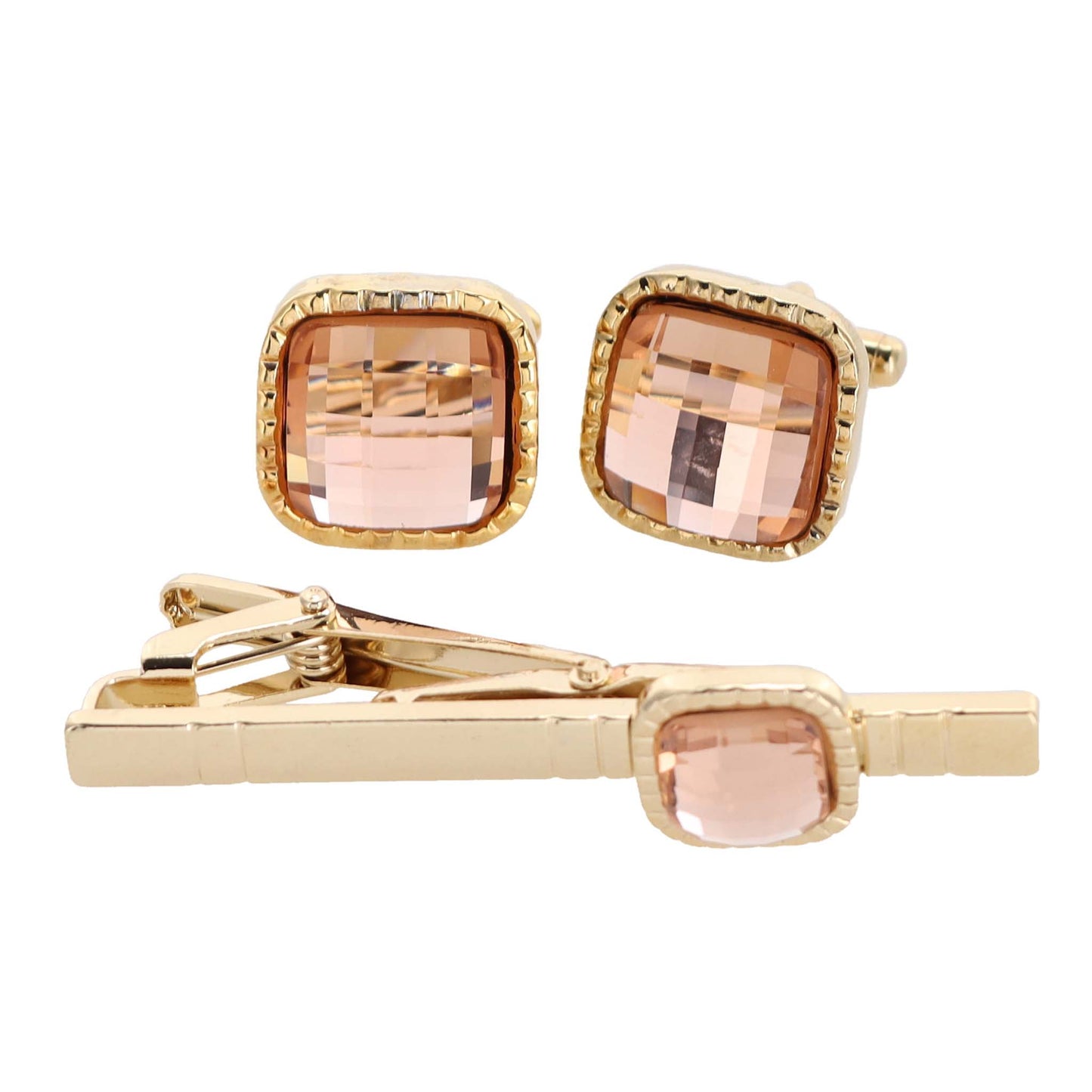 Vittorio Vico Square Colored Crystal Cufflinks & Tie Bar Set