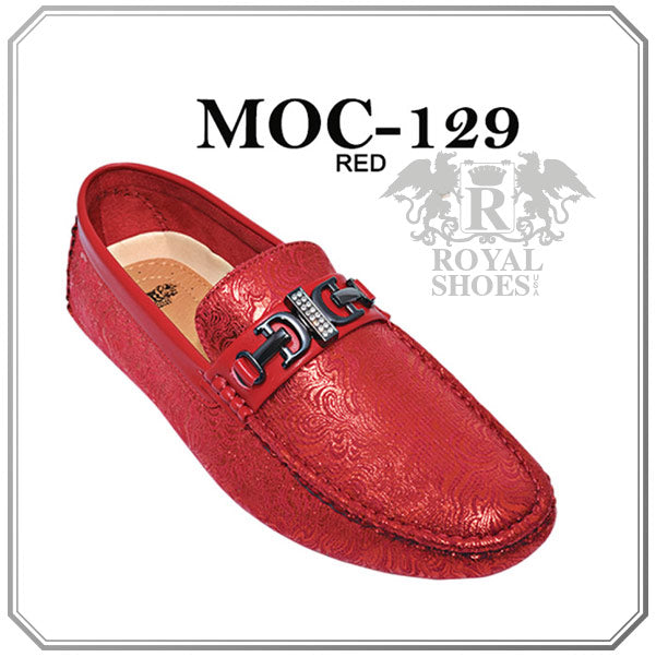 Royal Shoes MOC-129 Red Wavy Print Smoking Slip-on Men's Fancy Prom/Dress Driver/Moccasin Shoes Sizes  8.5-13