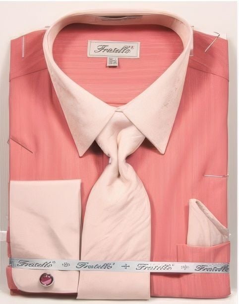 Fratello Men's French Cuff Dress Shirt Set - Accented Two Tone | FRV4149P2 Rose