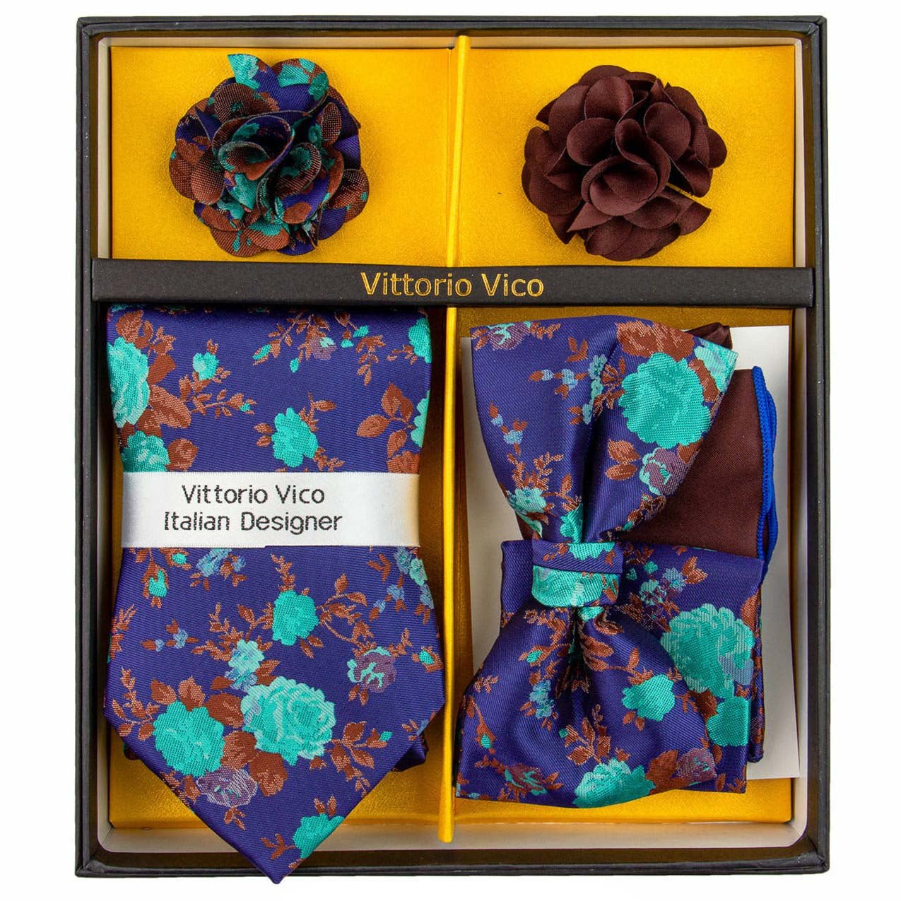 Vittorio Farina Gift Box (Necktie, Bow Tie, Pocket Squares and Flower Lapel Pin)