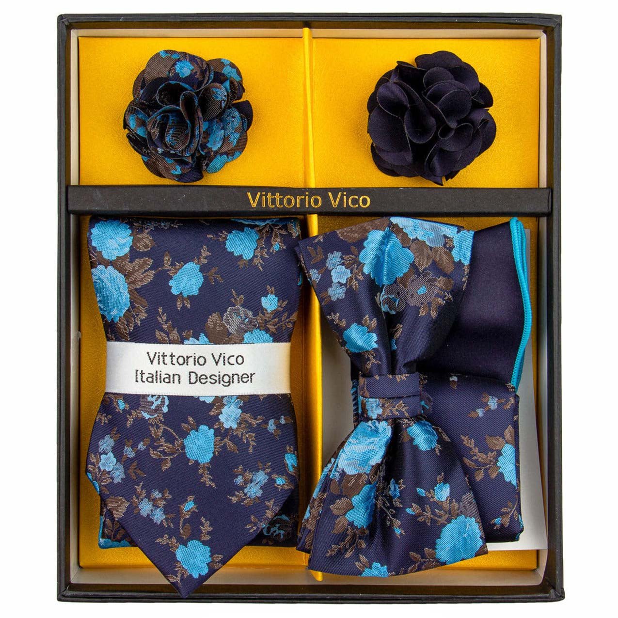 Vittorio Farina Gift Box (Necktie, Bow Tie, Pocket Squares and Flower Lapel Pin)