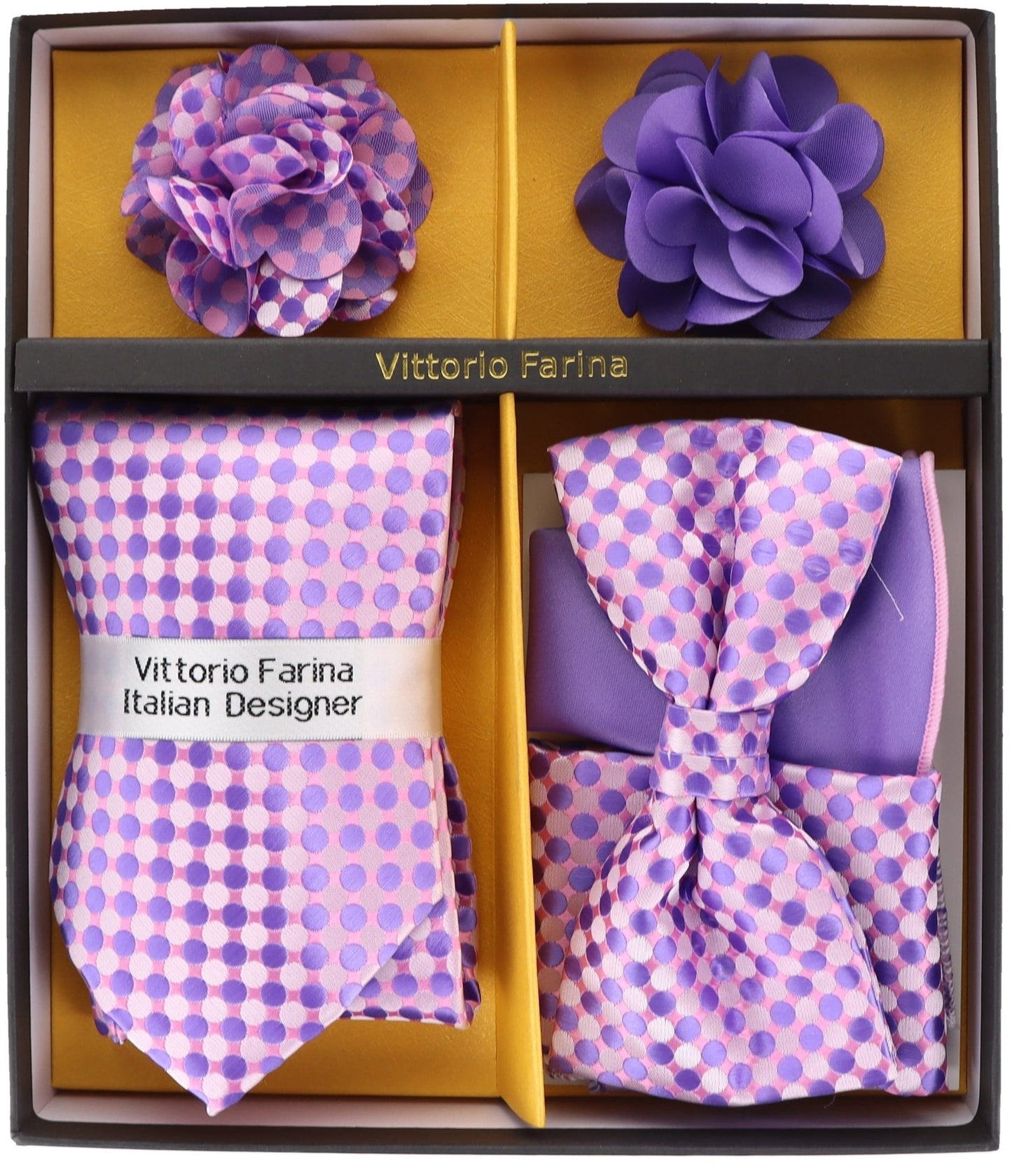 Vittorio Farina Gift Box (Necktie, Bow Tie, Pocket Squares and Flower Lapel Pin)