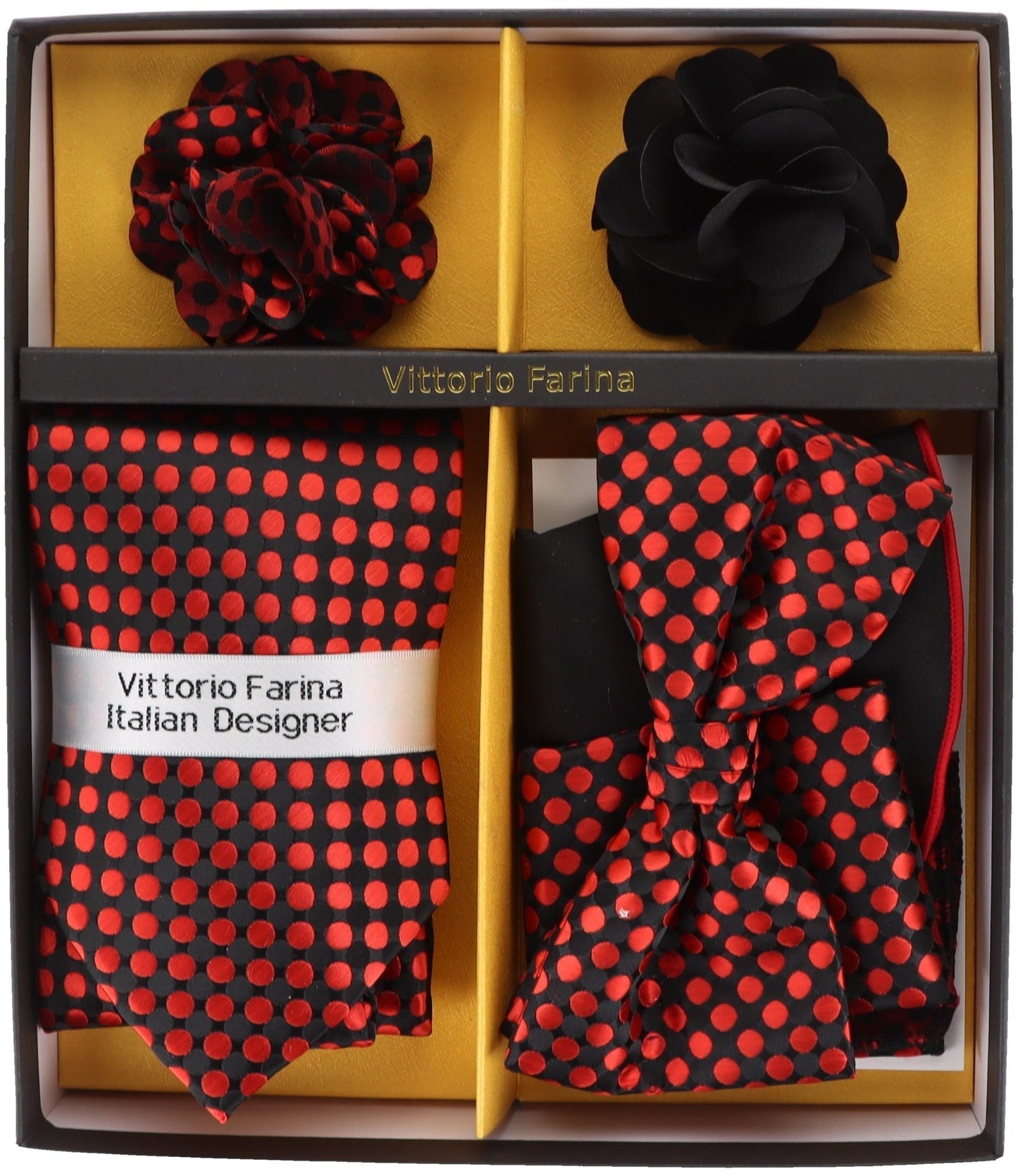 Vittorio Farina Gift Box (Necktie, Bow Tie, Pocket Squares and Flower Lapel Pin)