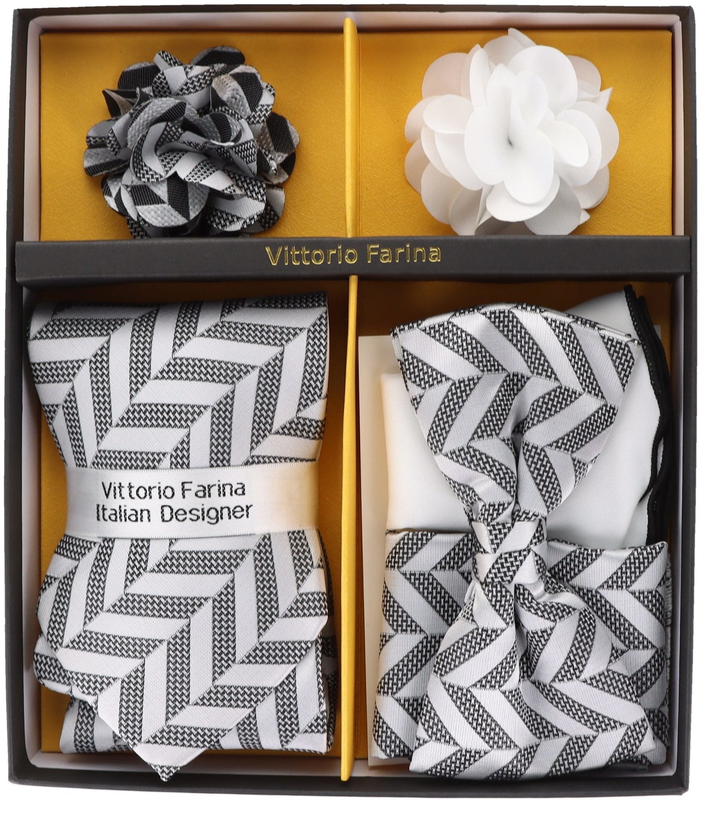 Vittorio Farina Gift Box (Necktie, Bow Tie, Pocket Squares and Flower Lapel Pin)