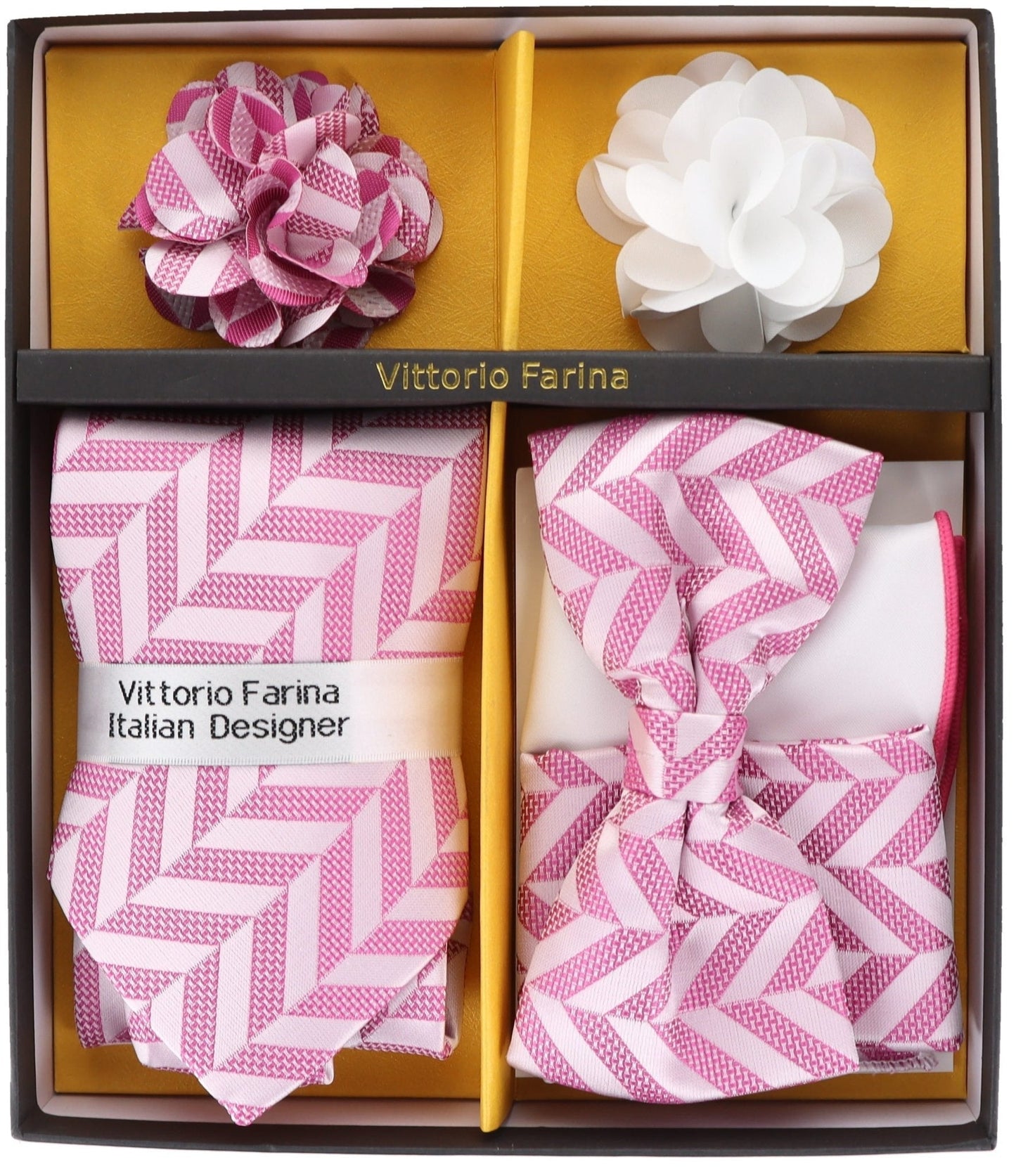 Vittorio Farina Gift Box (Necktie, Bow Tie, Pocket Squares and Flower Lapel Pin)