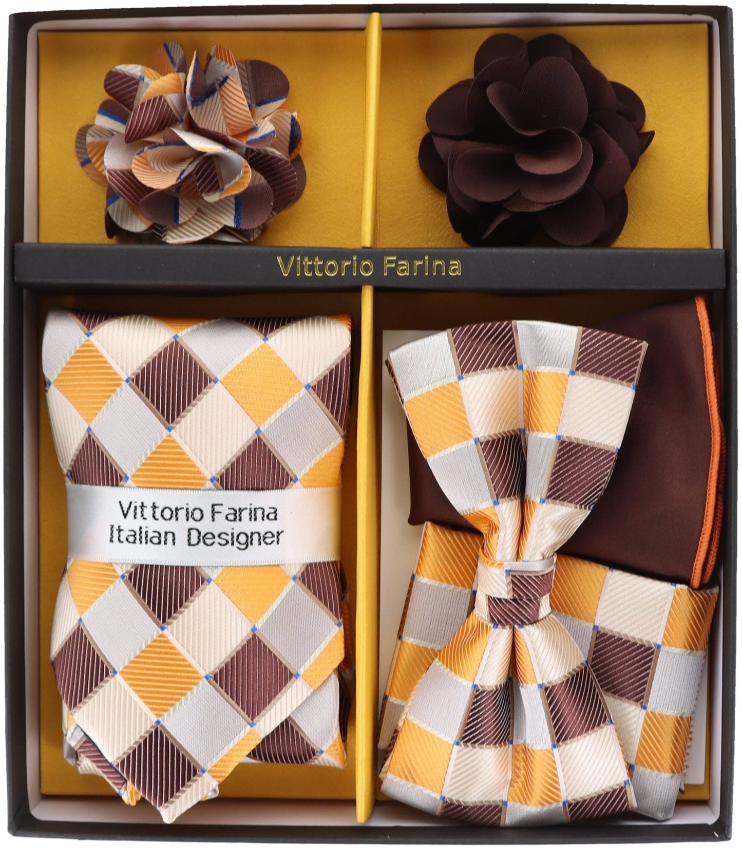 Vittorio Farina Gift Box (Necktie, Bow Tie, Pocket Squares and Flower Lapel Pin)