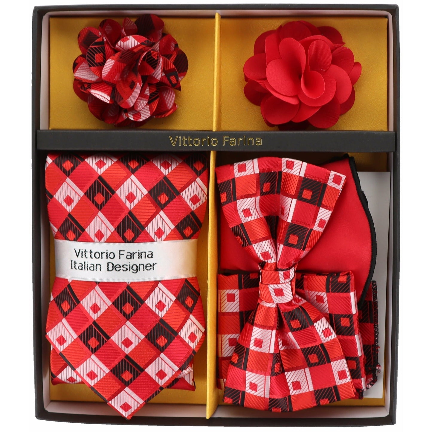 Vittorio Farina Gift Box (Necktie, Bow Tie, Pocket Squares and Flower Lapel Pin)