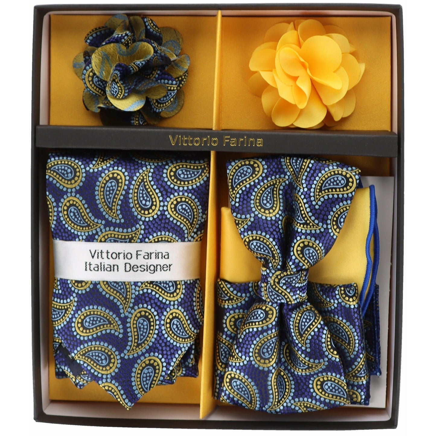 Vittorio Farina Gift Box (Necktie, Bow Tie, Pocket Squares and Flower Lapel Pin)