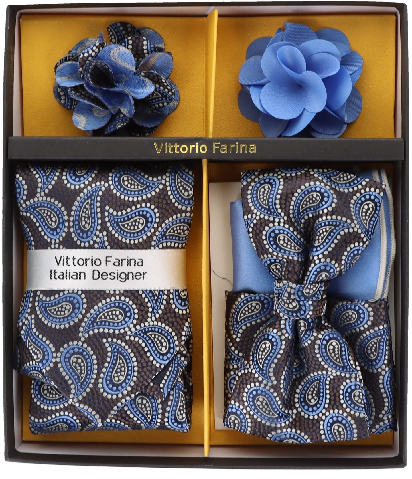 Vittorio Farina Gift Box (Necktie, Bow Tie, Pocket Squares and Flower Lapel Pin)