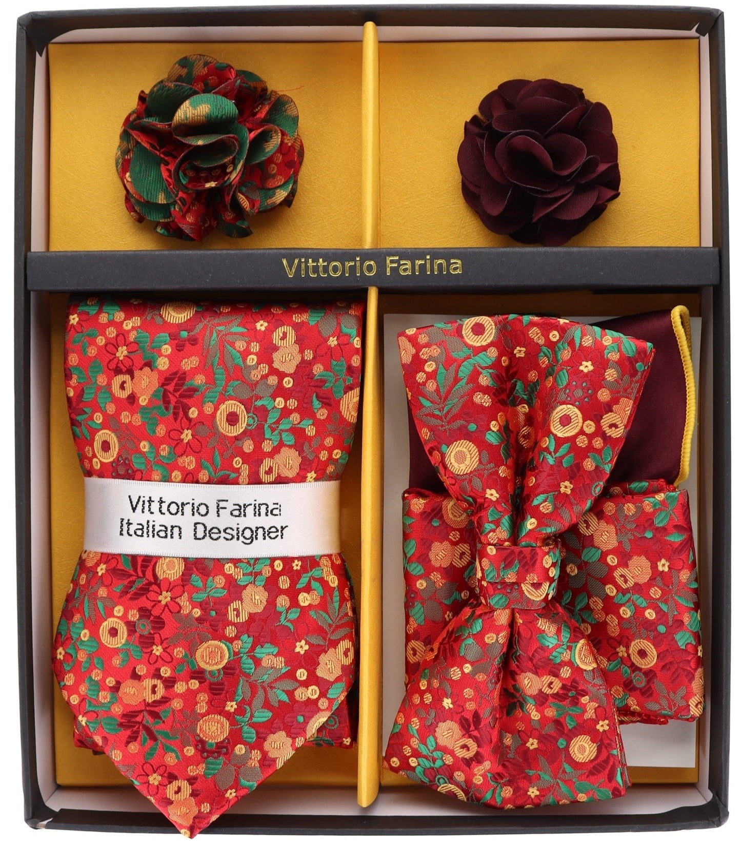 Vittorio Farina Gift Box (Necktie, Bow Tie, Pocket Squares and Flower Lapel Pin)