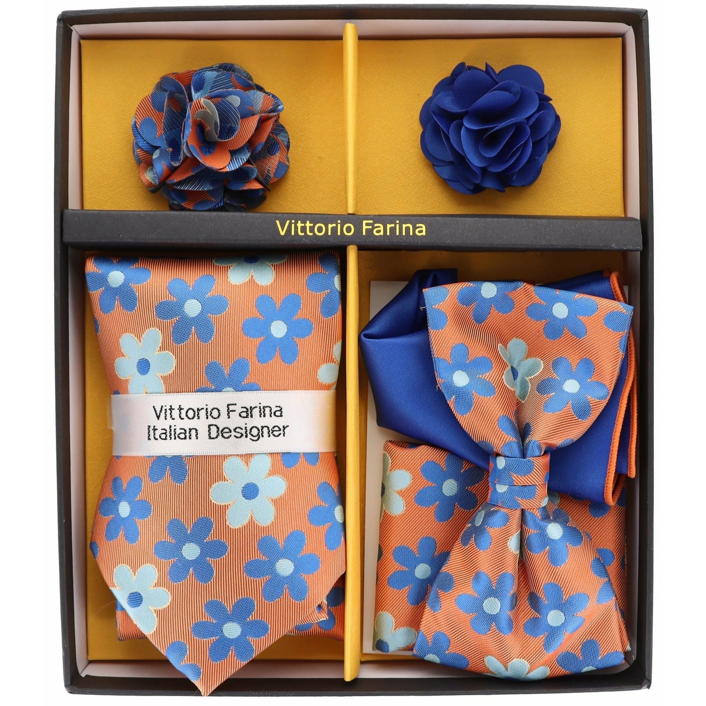 Vittorio Farina Gift Box (Necktie, Bow Tie, Pocket Squares and Flower Lapel Pin)