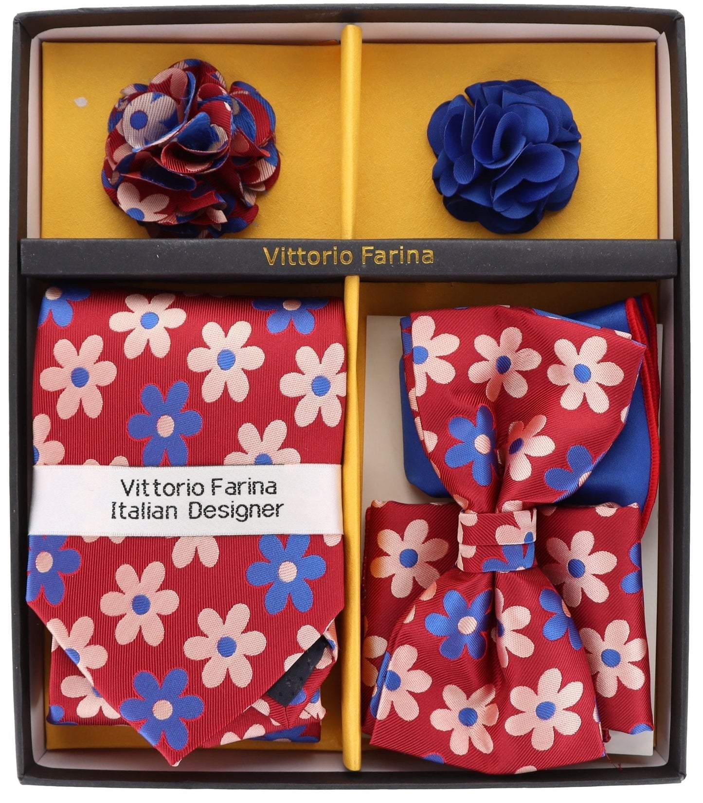 Vittorio Farina Gift Box (Necktie, Bow Tie, Pocket Squares and Flower Lapel Pin)