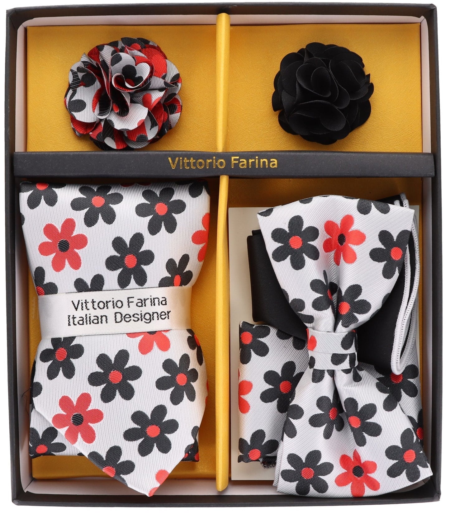 Vittorio Farina Gift Box (Necktie, Bow Tie, Pocket Squares and Flower Lapel Pin)