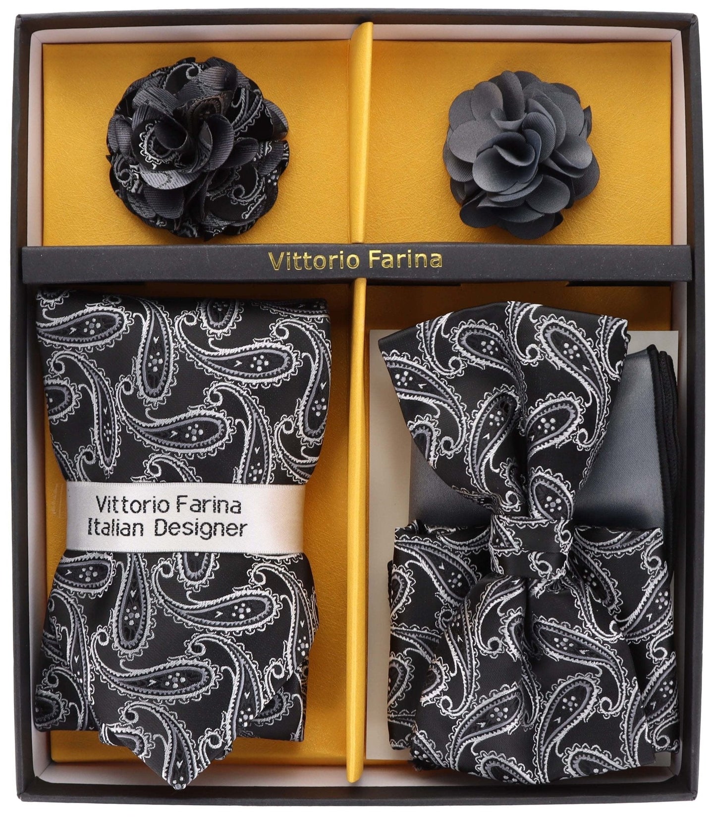 Vittorio Farina Gift Box (Necktie, Bow Tie, Pocket Squares and Flower Lapel Pin)