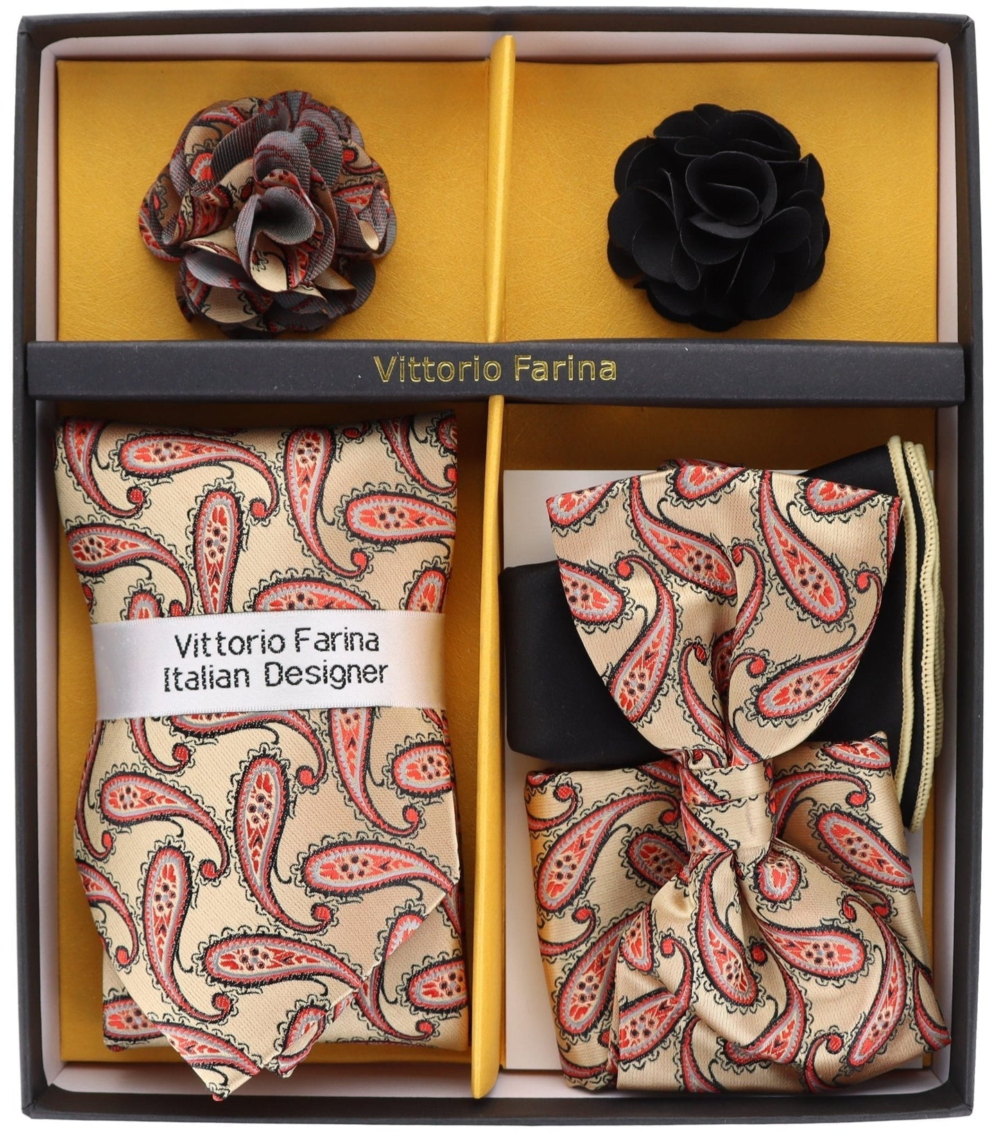 Vittorio Farina Gift Box (Necktie, Bow Tie, Pocket Squares and Flower Lapel Pin)