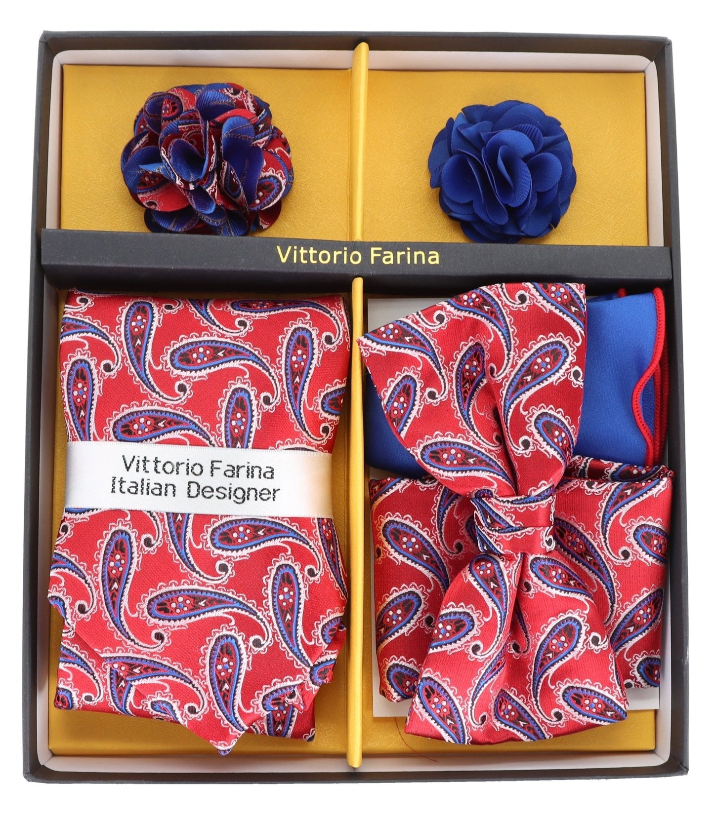 Vittorio Farina Gift Box (Necktie, Bow Tie, Pocket Squares and Flower Lapel Pin)