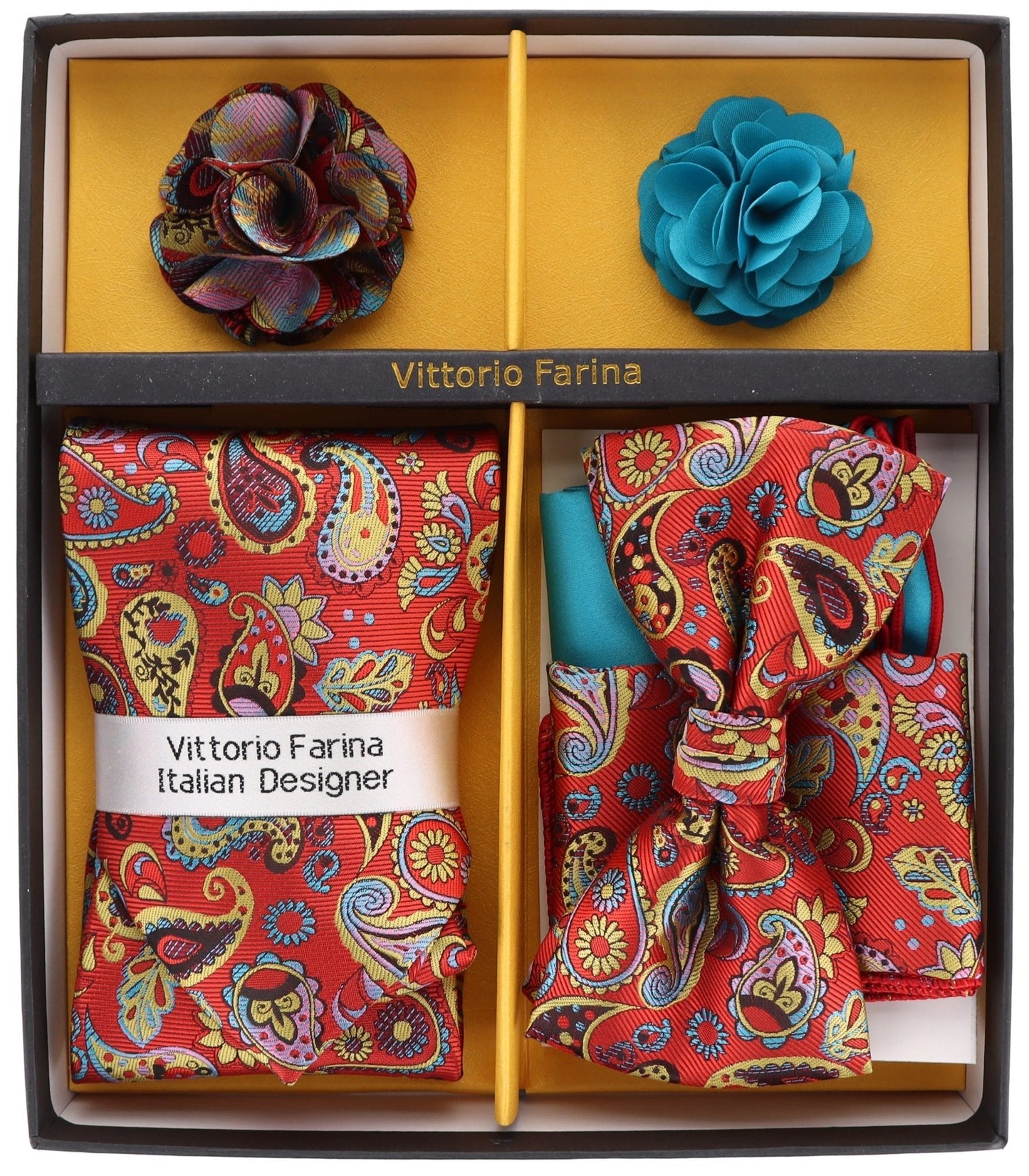 Vittorio Farina Gift Box (Necktie, Bow Tie, Pocket Squares and Flower Lapel Pin)